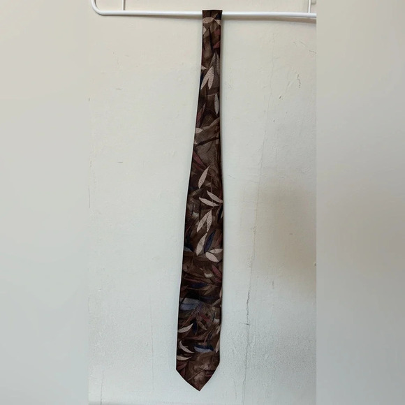 Christian Dior Monsieur Brown Abstract Leaf Nature Print Office Necktie Mens Tie - Picture 7 of 7